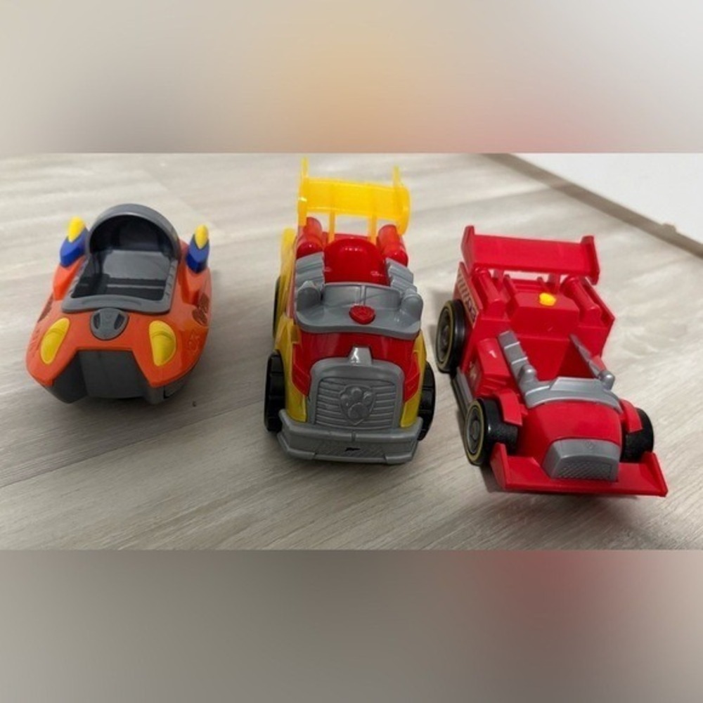 Paw Patrol Toy Vehicles 3 Pack Race Car Boat Orange Red Yellow